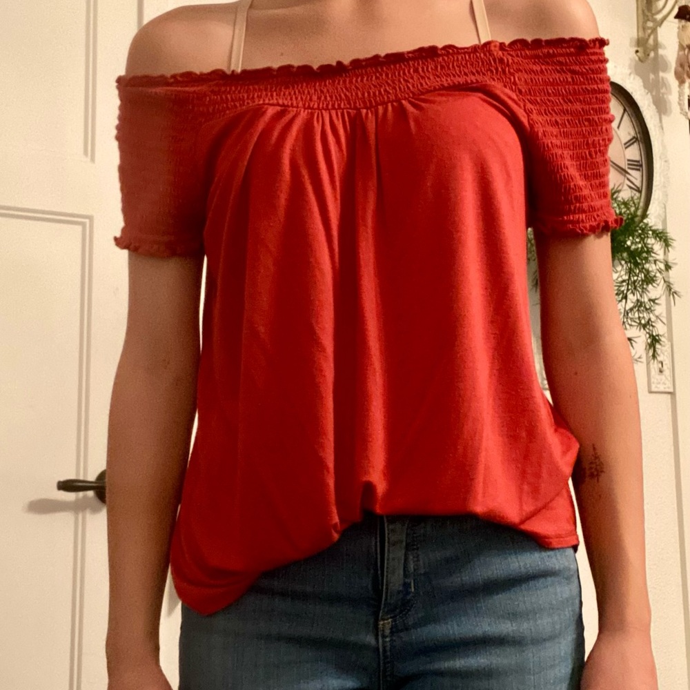 Off The Shoulder Burnt Orange Blouse